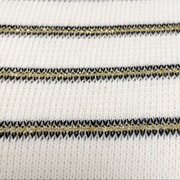 NWT CHASER Long Sleeve Cold Shoulder Top with Black & Metallic Gold Stripes Med - Picture 6 of 16